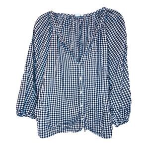 Gap Black Gingham Splitneck Button-Front Top Size XL Peasant Milkmaid Boho